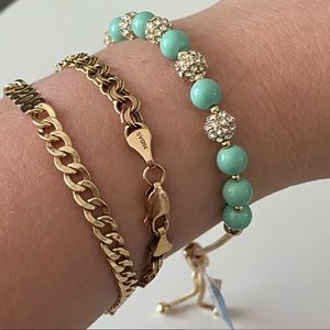 Turquoise beads Gold tone CZ slider bracelet